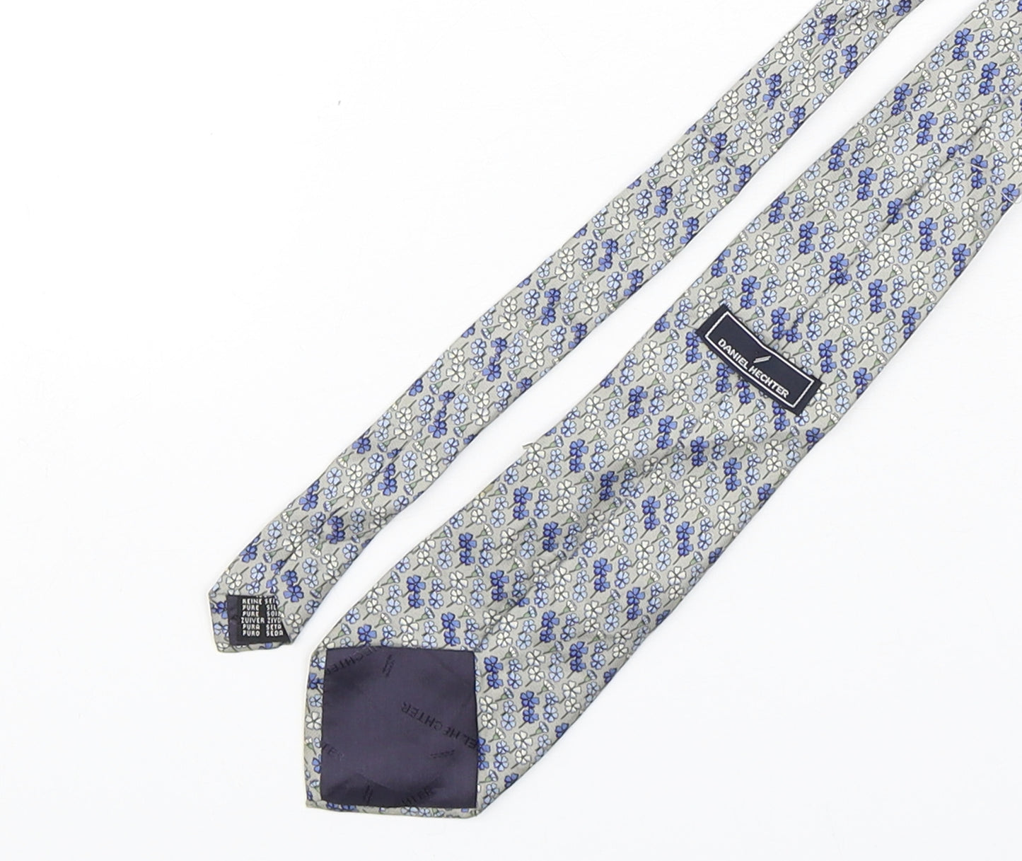 Daniel Hechter  Mens Grey Floral Silk Pointed Tie One Size