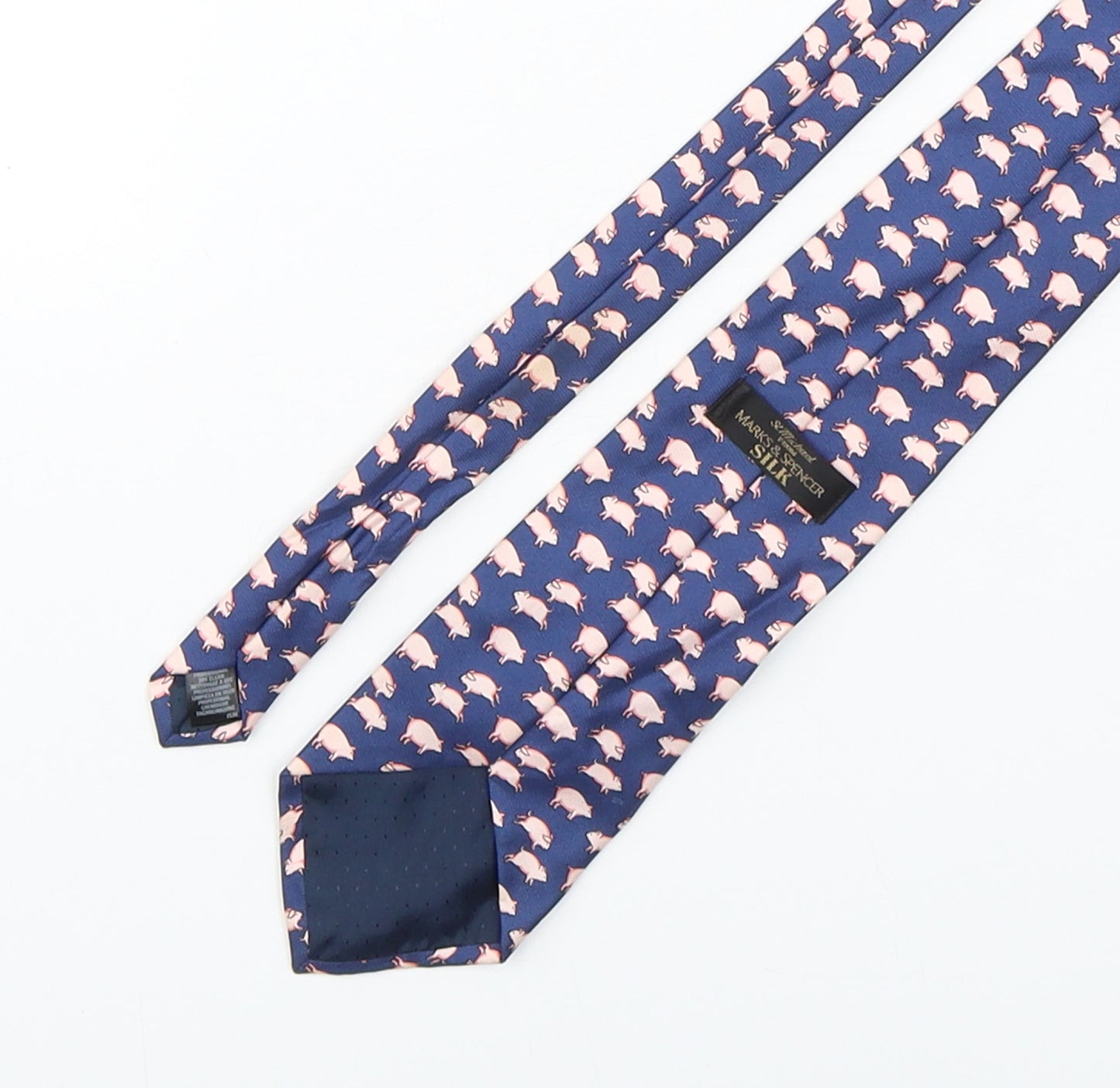 Marks and Spencer Mens Multicoloured Geometric Silk Pointed Tie One Size - Pig print
