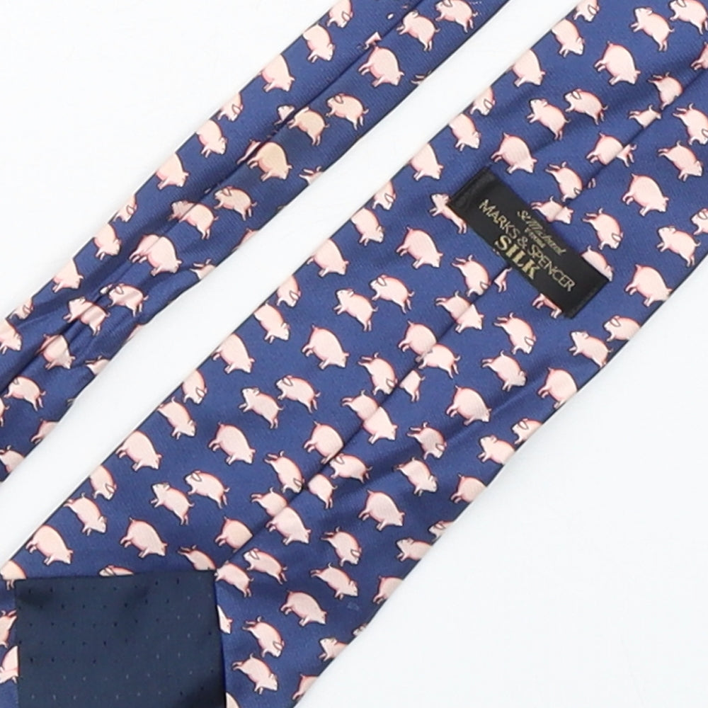 Marks and Spencer Mens Multicoloured Geometric Silk Pointed Tie One Size - Pig print