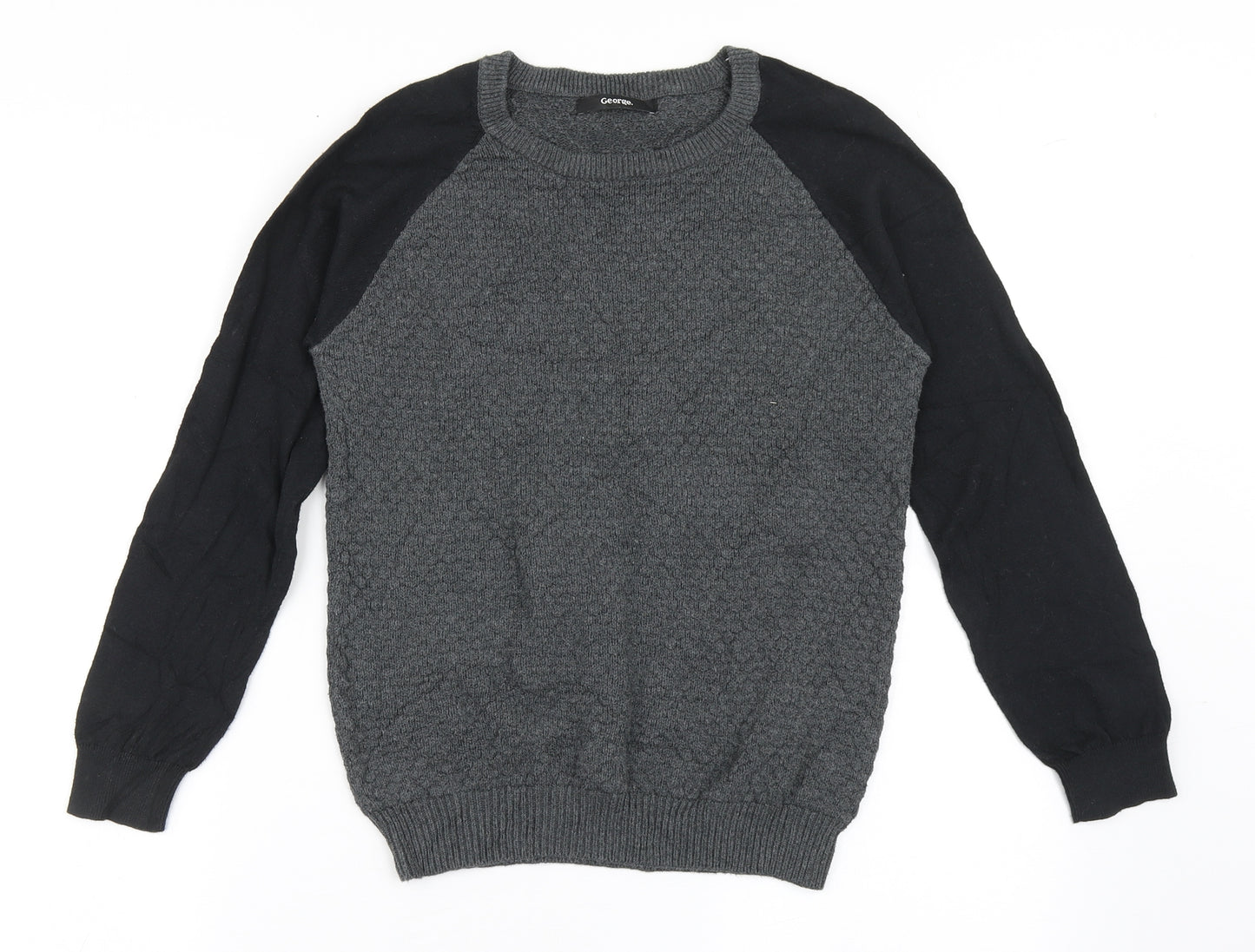 George Boys Grey Round Neck  100% Cotton Pullover Jumper Size 9-10 Years  Pullover