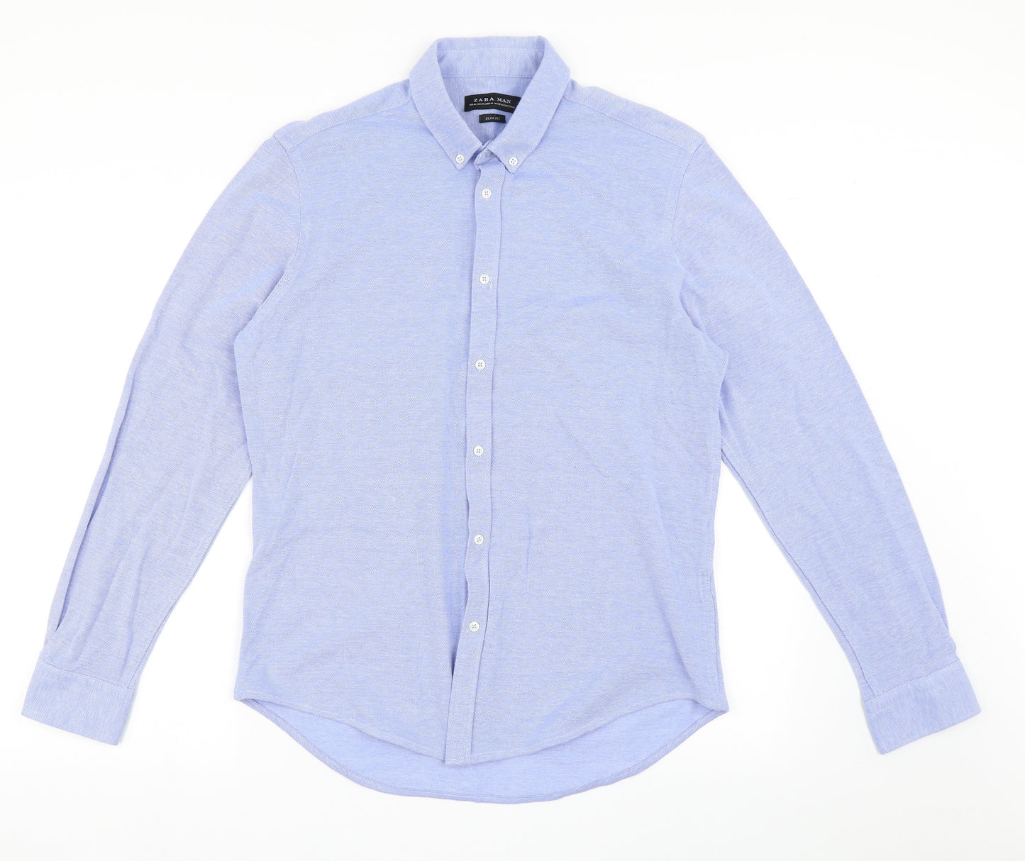 Zara Mens Blue  Cotton  Button-Up Size M Collared Button