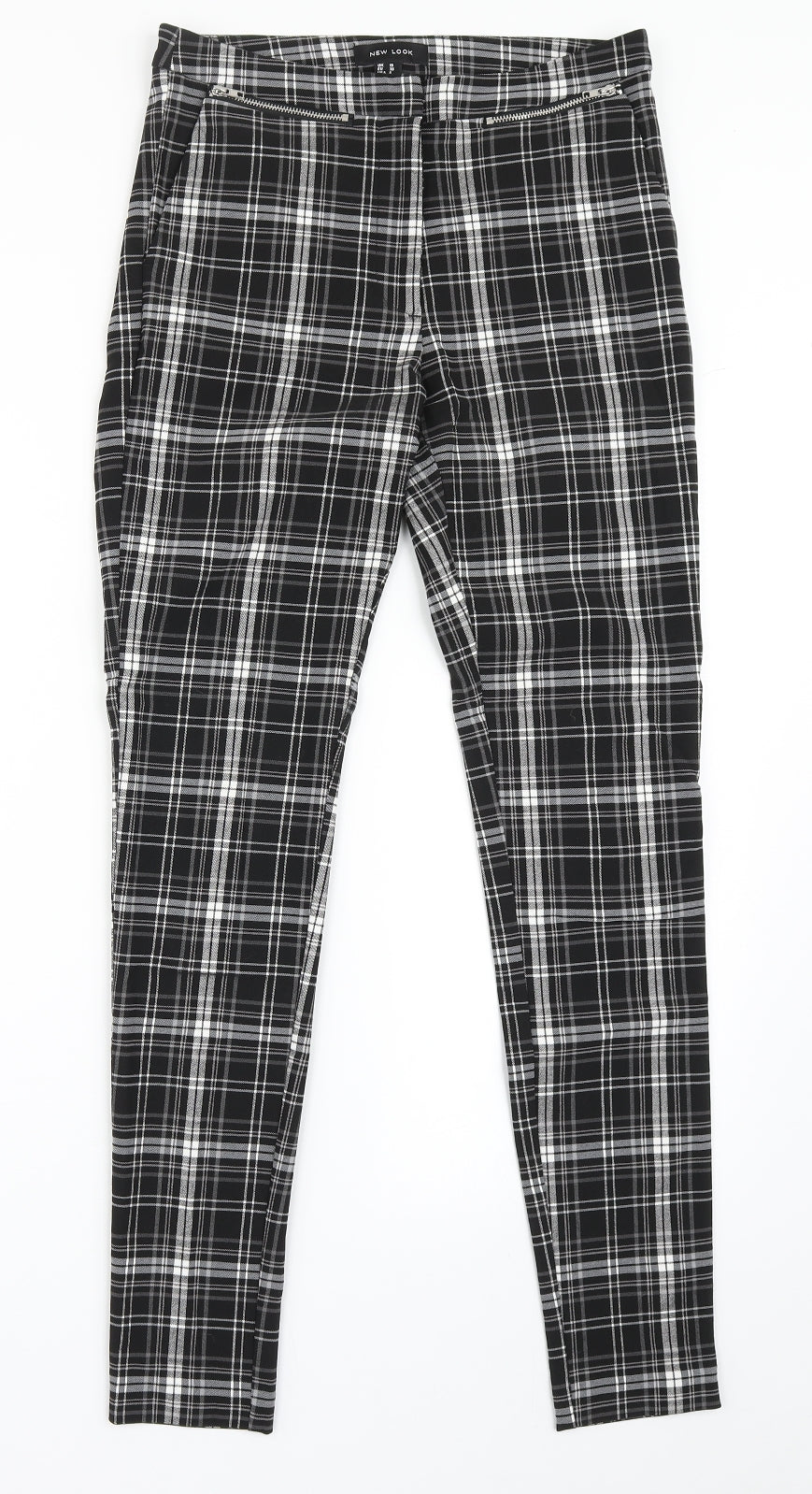 New Look Womens Black Check Polyester Trousers  Size 10 L29 in Regular Zip