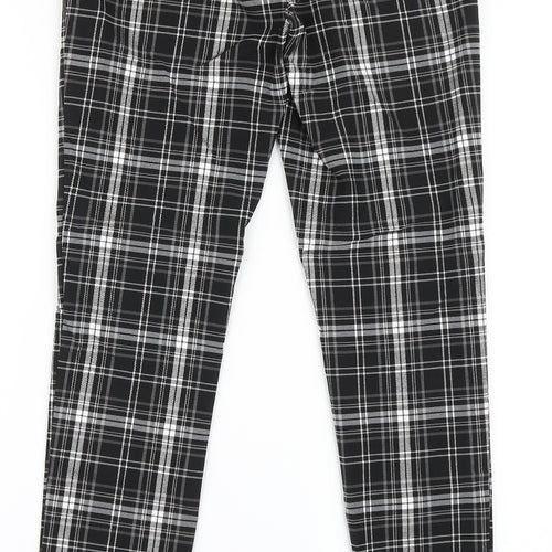 New Look Womens Black Check Polyester Trousers  Size 10 L29 in Regular Zip