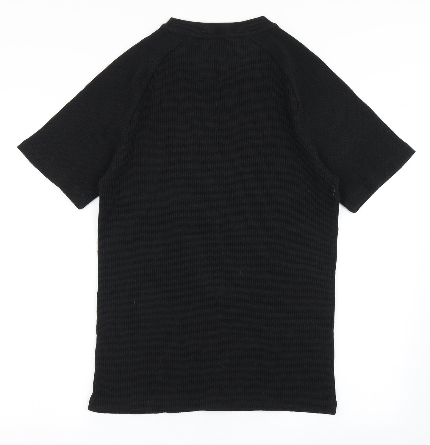 Boohoo Mens Black  Cotton  T-Shirt Size L Round Neck  - Waffle Design