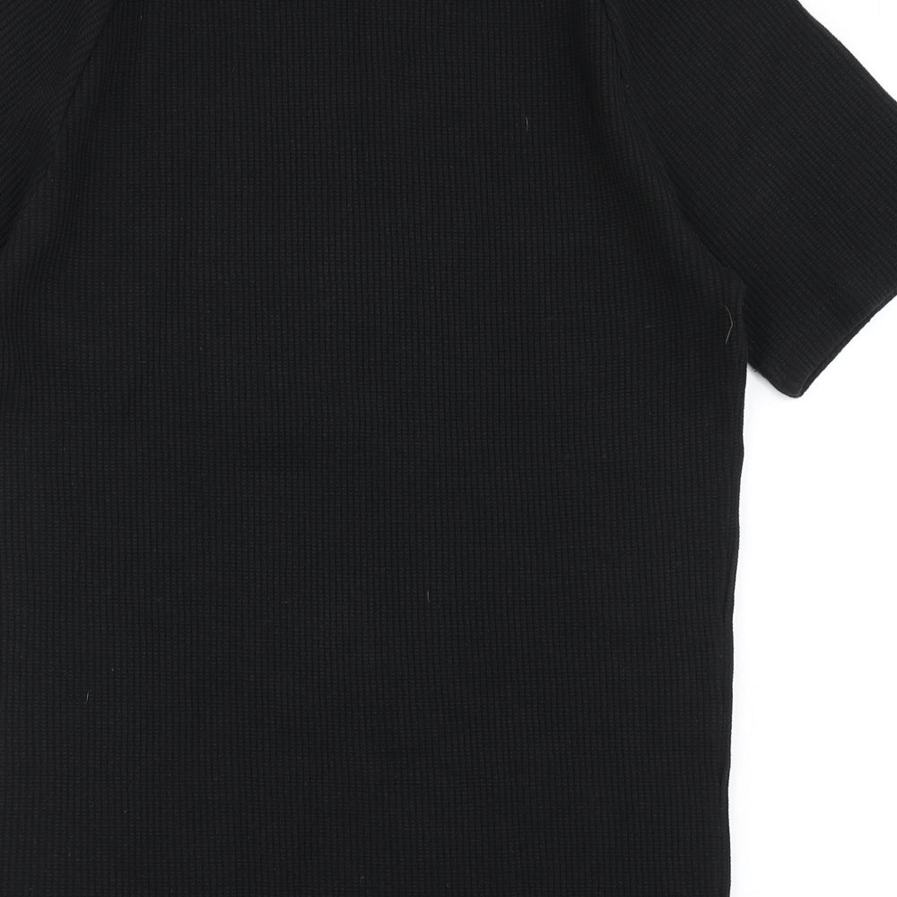Boohoo Mens Black  Cotton  T-Shirt Size L Round Neck  - Waffle Design