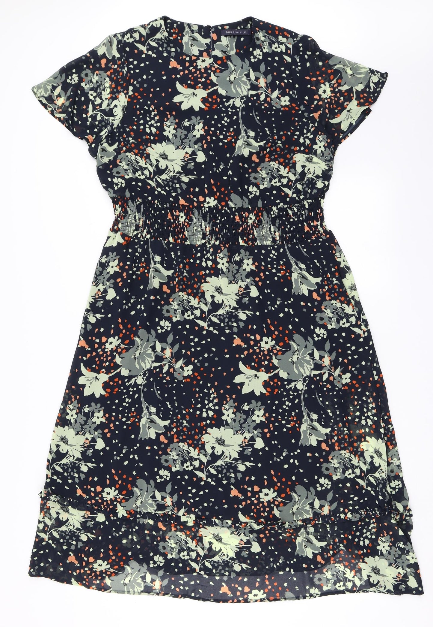 Marks and Spencer Womens Blue Floral Polyester Fit & Flare  Size 16  Round Neck Pullover