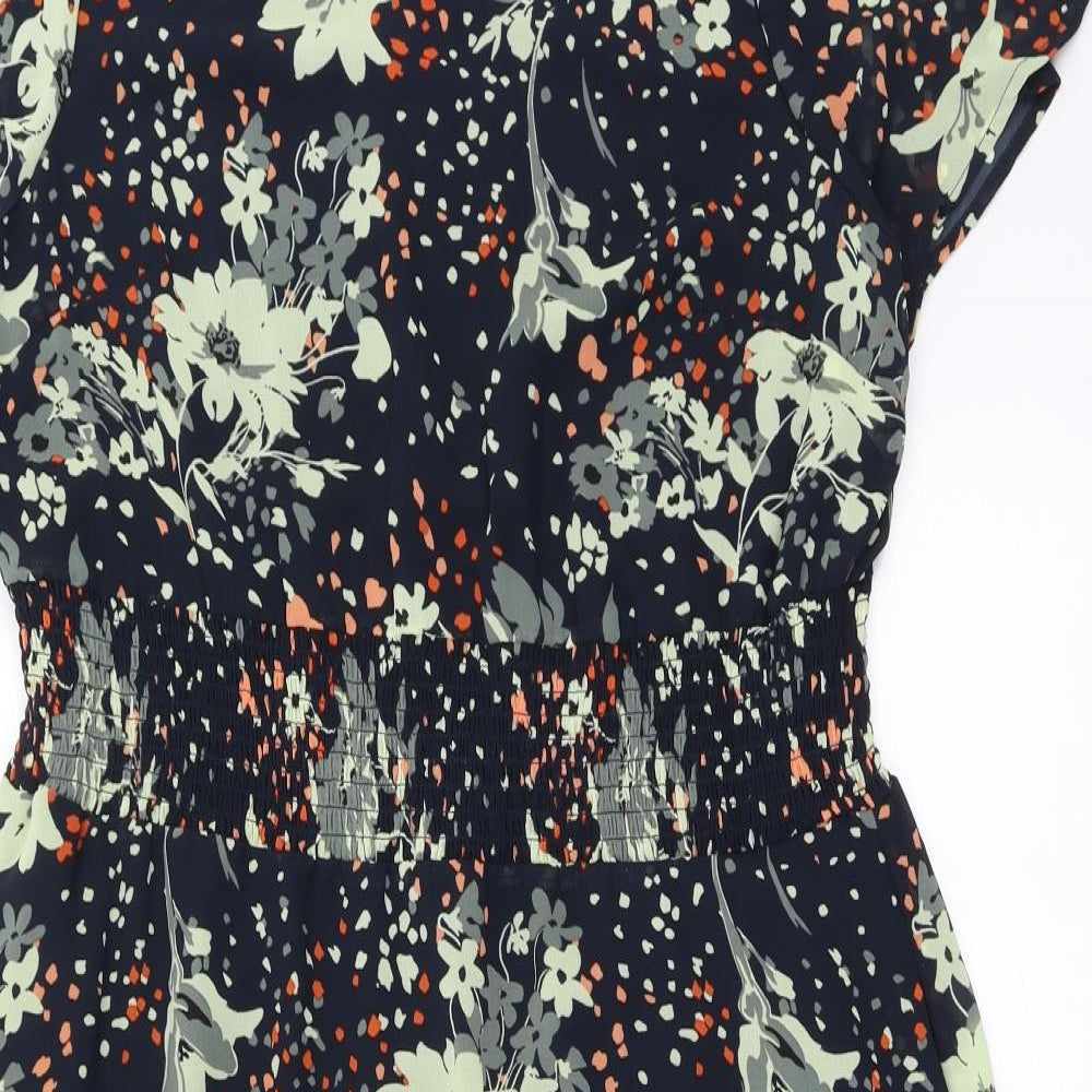 Marks and Spencer Womens Blue Floral Polyester Fit & Flare  Size 16  Round Neck Pullover