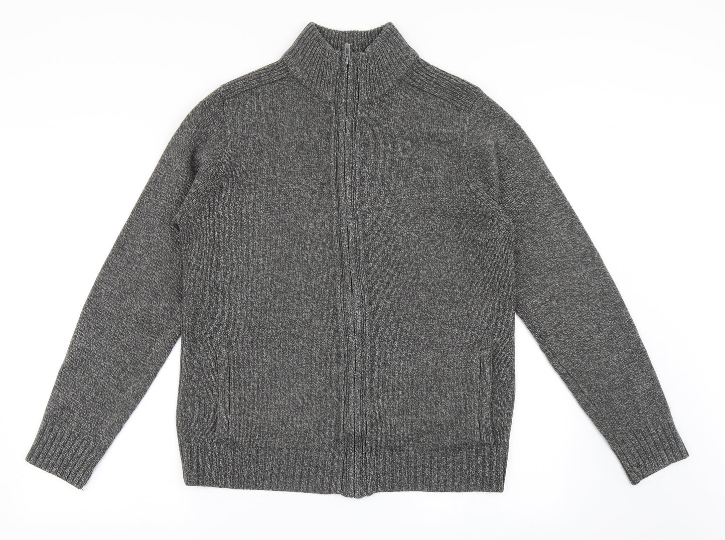 Marks and Spencer Mens Grey High Neck  Acrylic Cardigan Jumper Size S