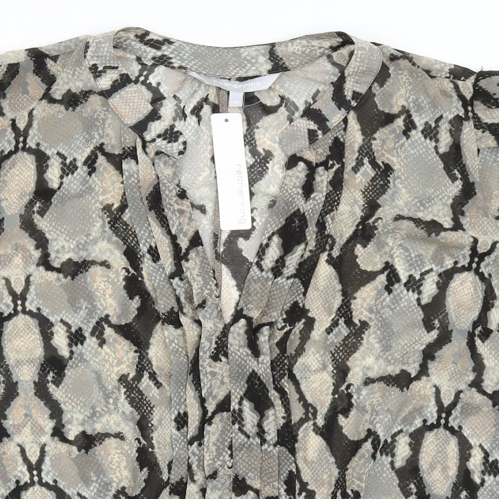 Red Herring Womens Multicoloured Animal Print Polyester Basic Blouse Size 16 V-Neck