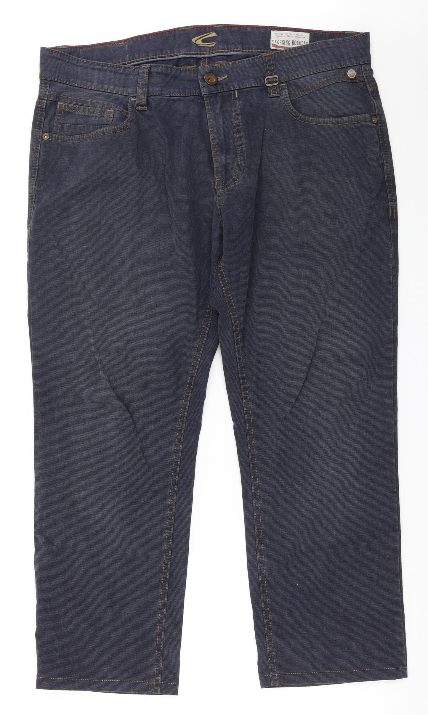 Crossing Borders Mens Blue  Cotton Straight Jeans Size 36 L25 in Regular Button