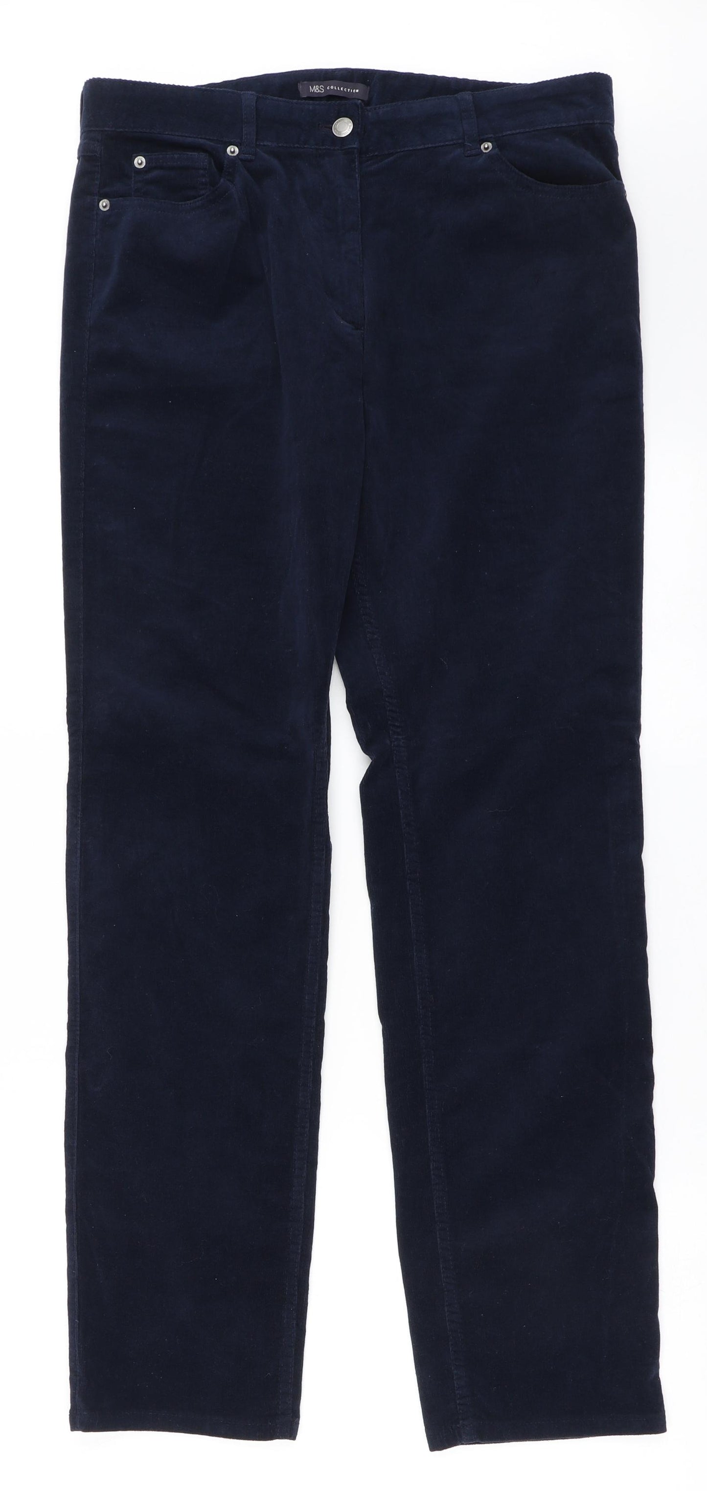 Marks and Spencer Womens Blue  Cotton Straight Jeans Size 14 L31 in Regular Button