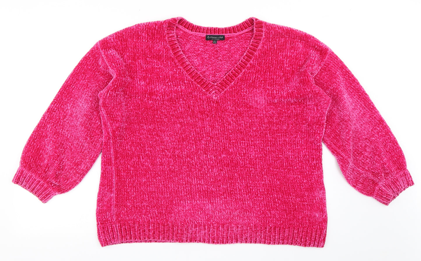 F&F Womens Pink V-Neck  Polyester Pullover Jumper Size 12   - Chenille