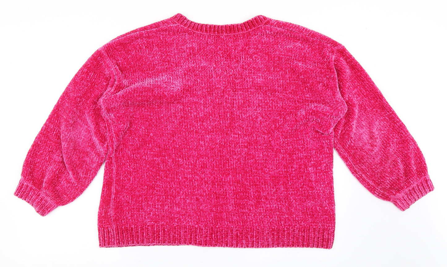 F&F Womens Pink V-Neck  Polyester Pullover Jumper Size 12   - Chenille