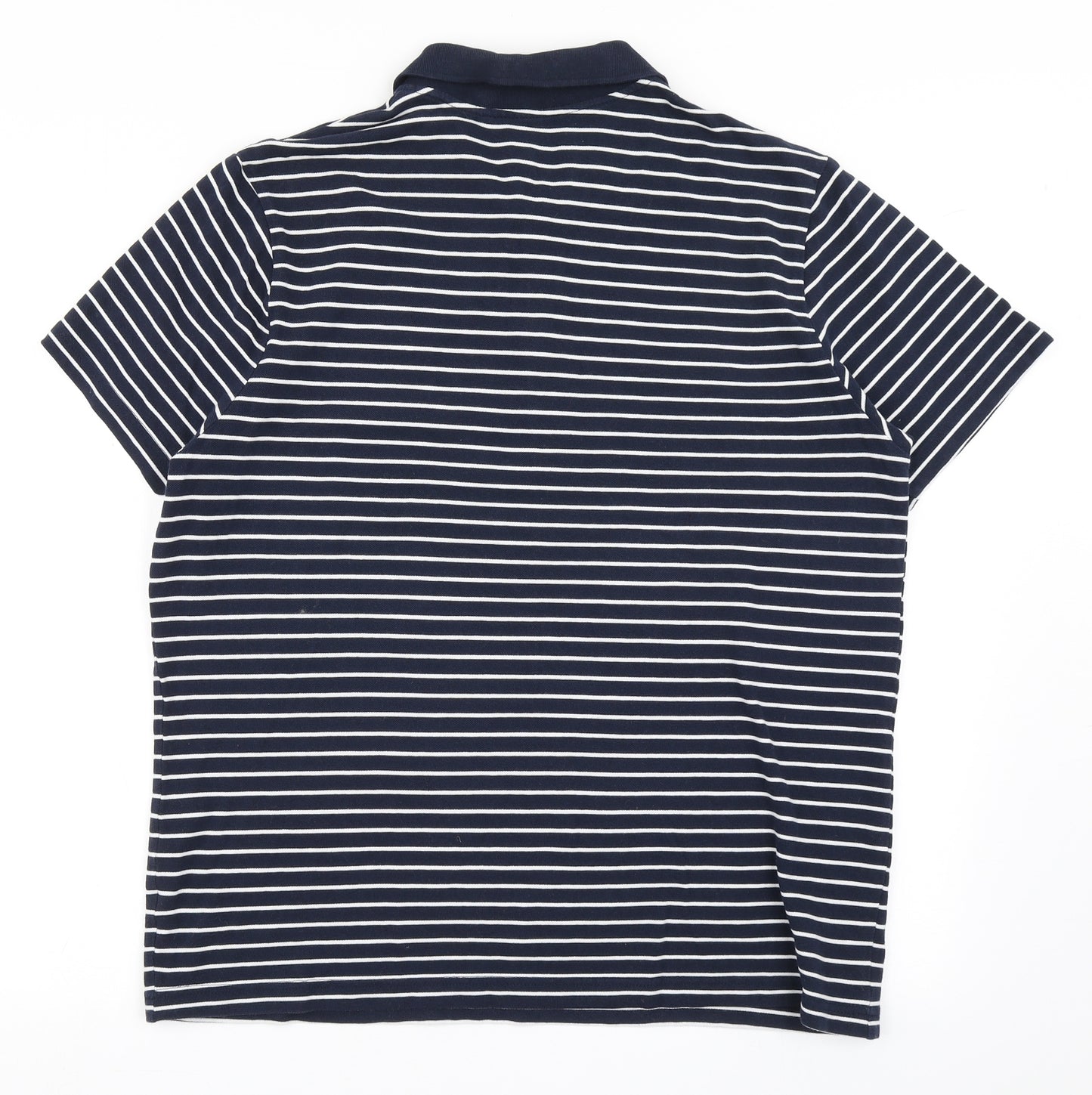 George Mens Blue Striped 100% Cotton  Polo Size L Collared Pullover