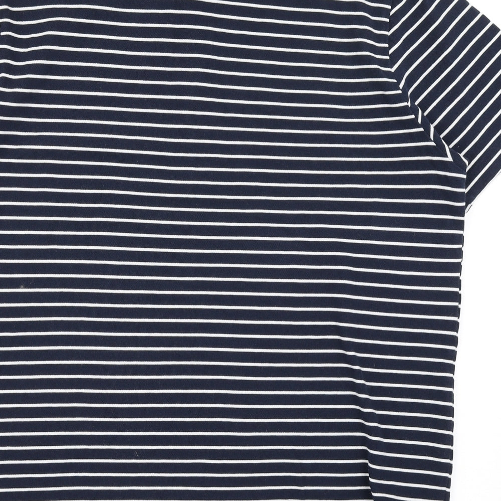 George Mens Blue Striped 100% Cotton  Polo Size L Collared Pullover