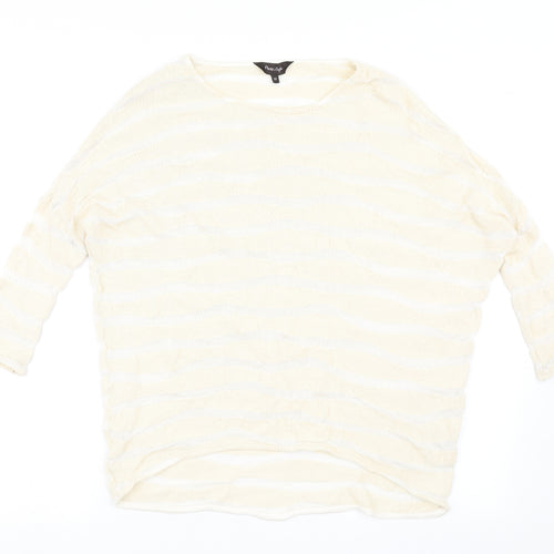 Phase Eight Womens Beige Round Neck Striped Cotton Pullover Jumper Size 10