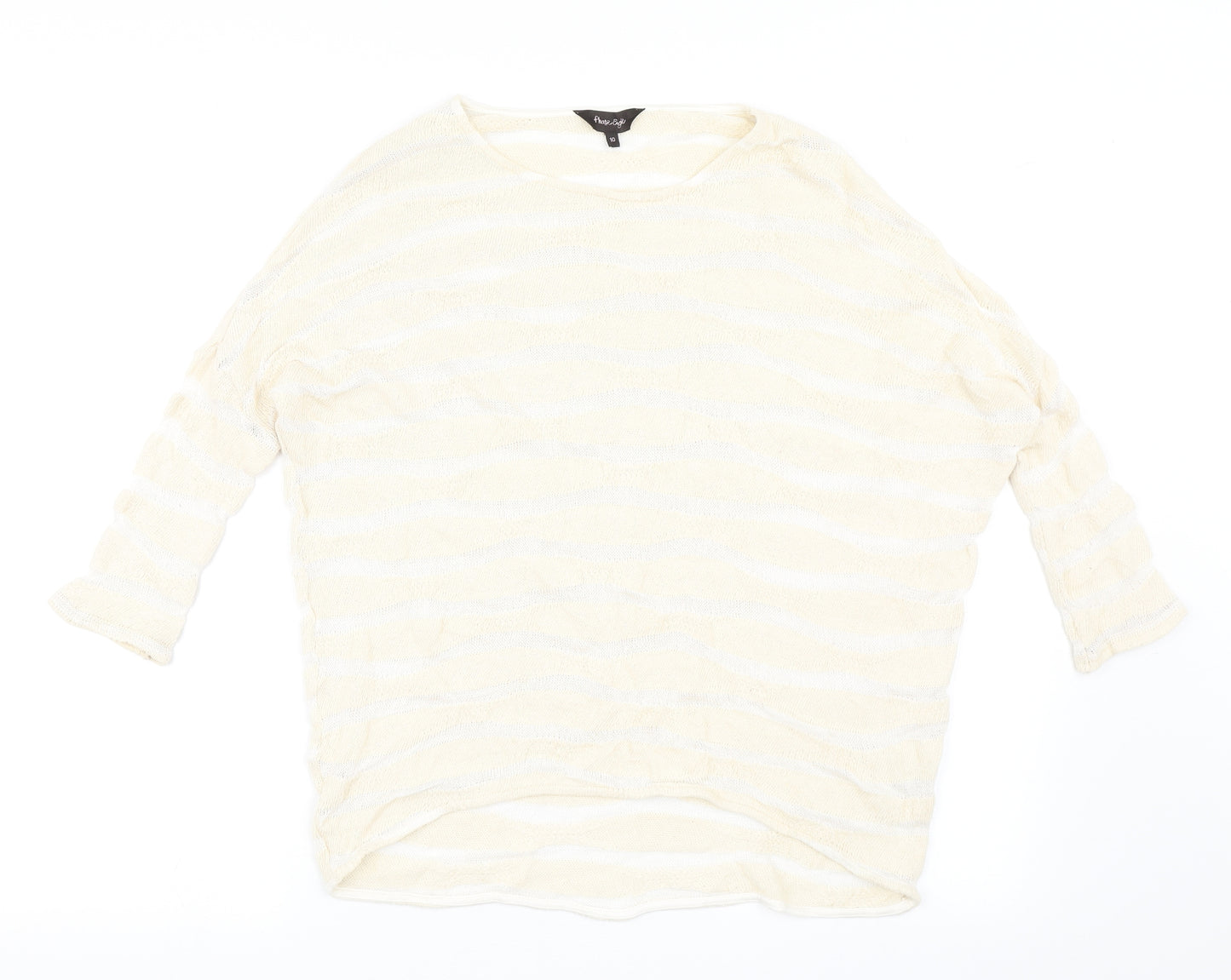 Phase Eight Womens Beige Round Neck Striped Cotton Pullover Jumper Size 10