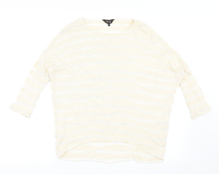 Phase Eight Womens Beige Round Neck Striped Cotton Pullover Jumper Size 10