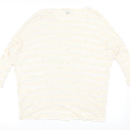 Phase Eight Womens Beige Round Neck Striped Cotton Pullover Jumper Size 10