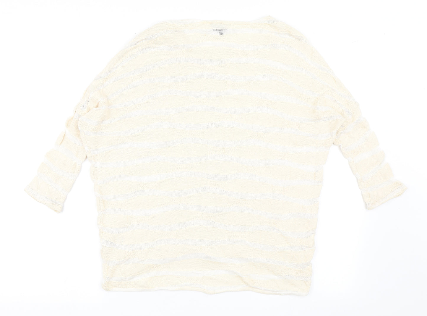 Phase Eight Womens Beige Round Neck Striped Cotton Pullover Jumper Size 10