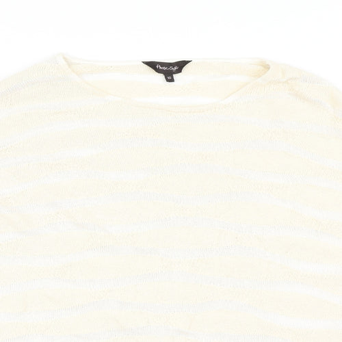 Phase Eight Womens Beige Round Neck Striped Cotton Pullover Jumper Size 10