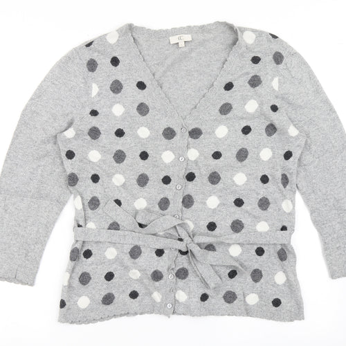 CC Womens Grey V-Neck Polka Dot Cotton Cardigan Jumper Size L