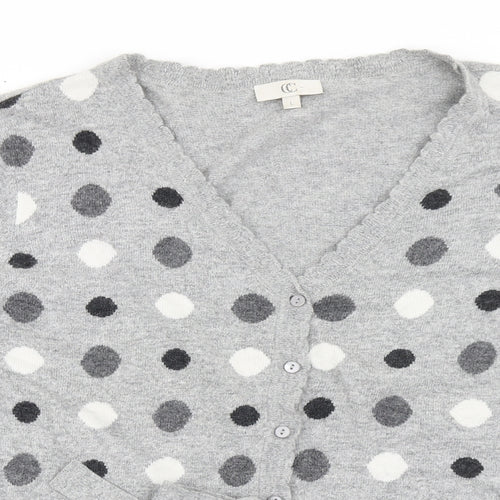 CC Womens Grey V-Neck Polka Dot Cotton Cardigan Jumper Size L