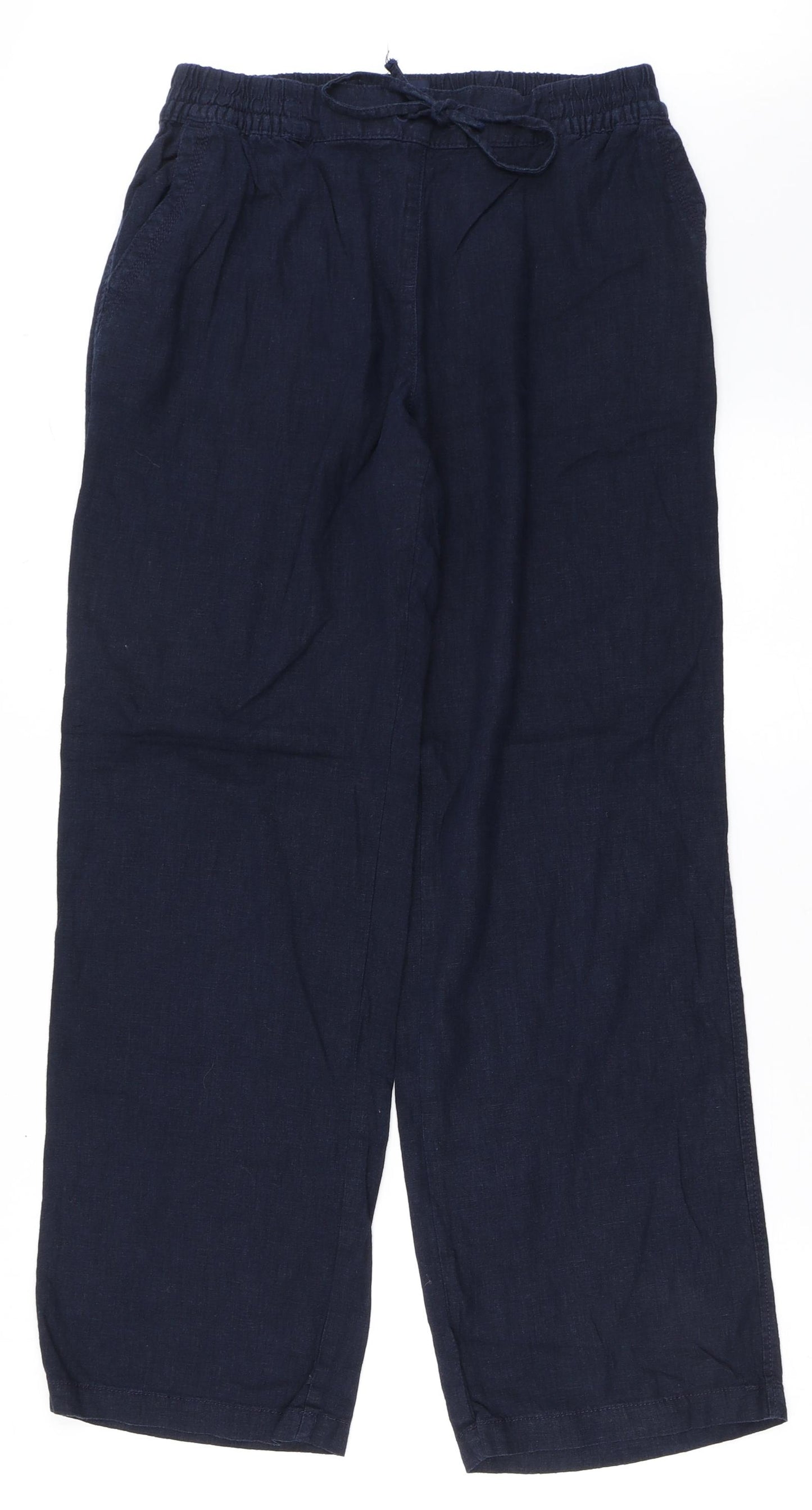 NEXT Womens Blue  Linen Trousers  Size 12 L30 in Regular Drawstring