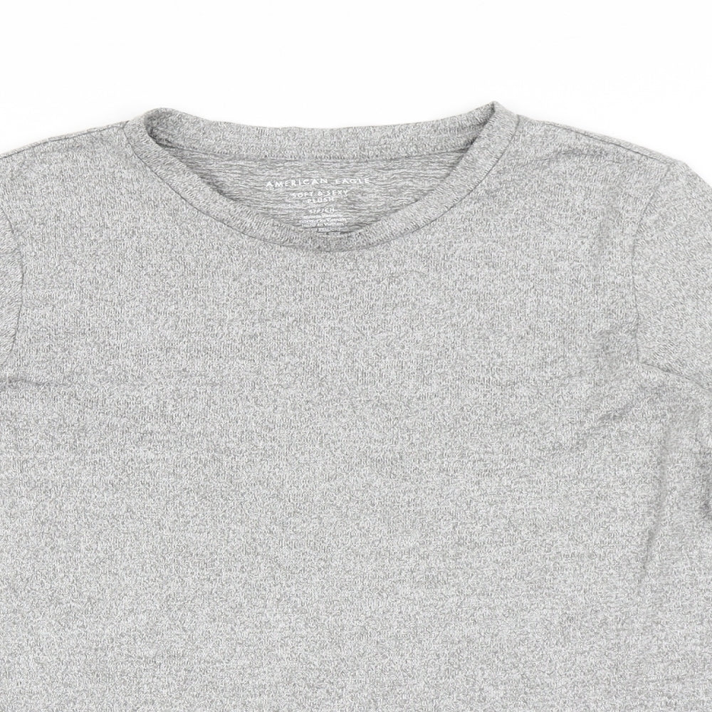 American Eagle Outfitters Womens Grey  Polyester Basic T-Shirt Size S Round Neck