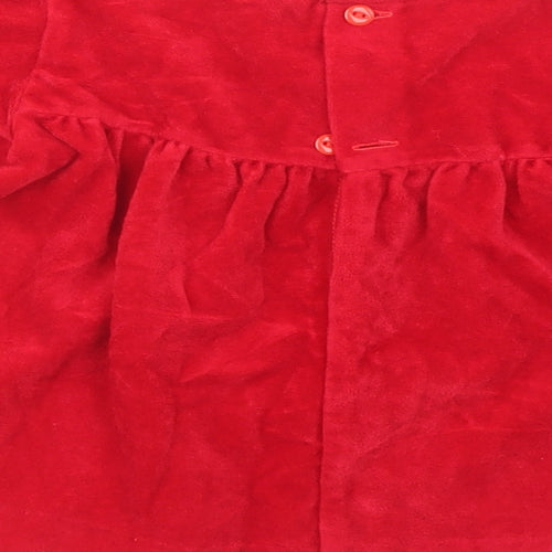 Preworn Girls Red  Triacetate Tunic Blouse Size 9-12 Months Round Neck Button - Lace trim