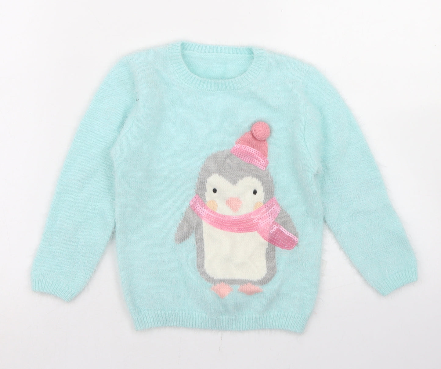 George Girls Blue Crew Neck  Polyester Pullover Jumper Size 3-4 Years   - Penguin