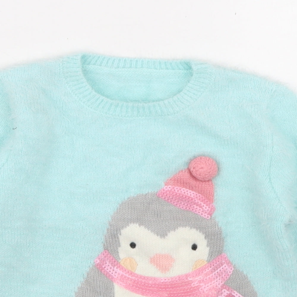 George Girls Blue Crew Neck  Polyester Pullover Jumper Size 3-4 Years   - Penguin