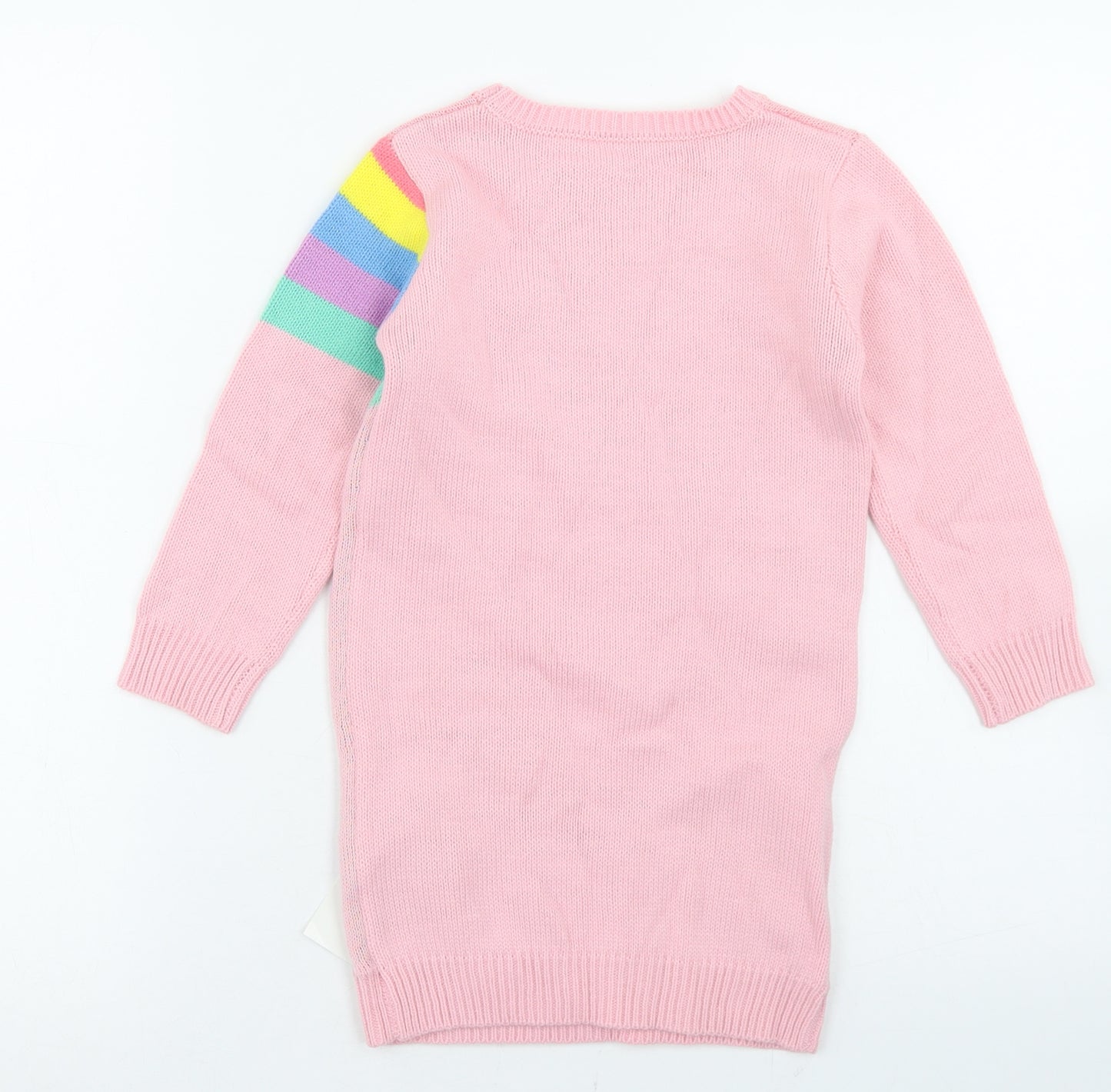 George Girls Pink  Acrylic Jumper Dress  Size 3-4 Years  Crew Neck  - Rainbow