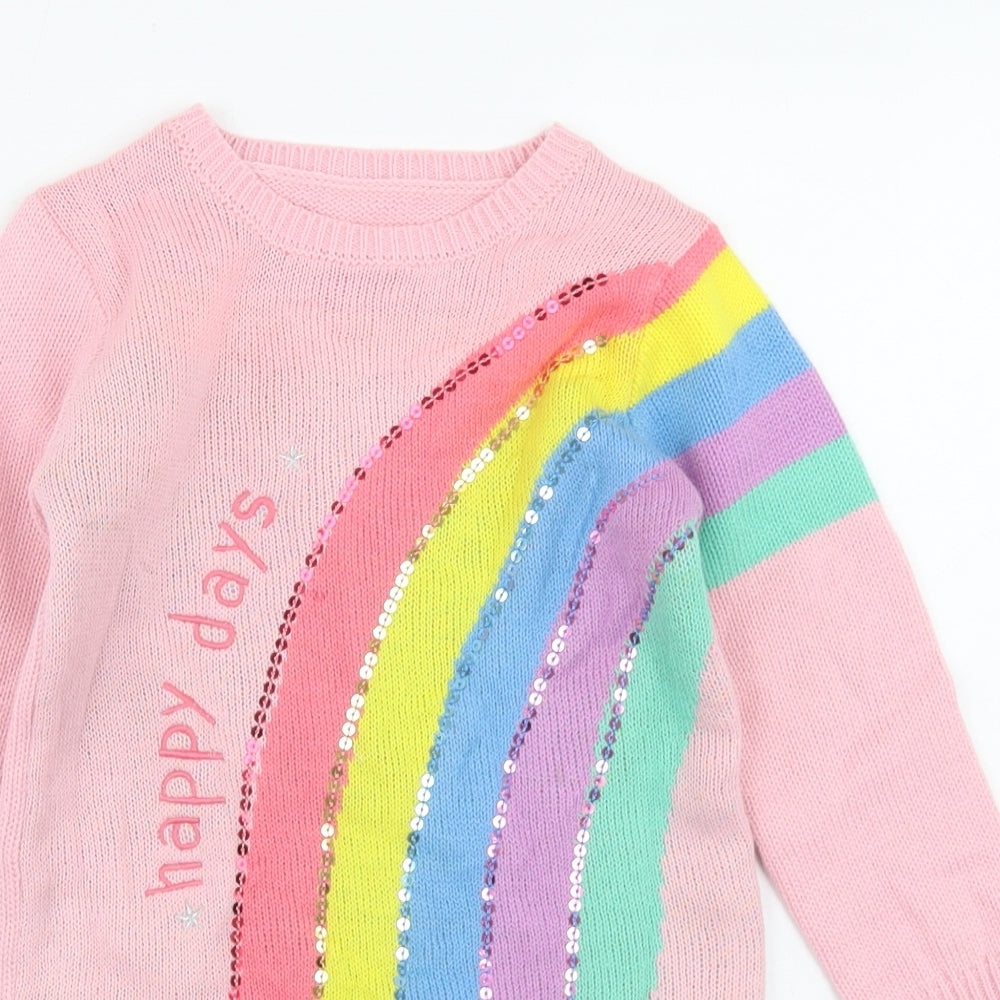 George Girls Pink  Acrylic Jumper Dress  Size 3-4 Years  Crew Neck  - Rainbow