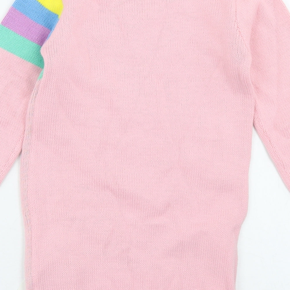 George Girls Pink  Acrylic Jumper Dress  Size 3-4 Years  Crew Neck  - Rainbow