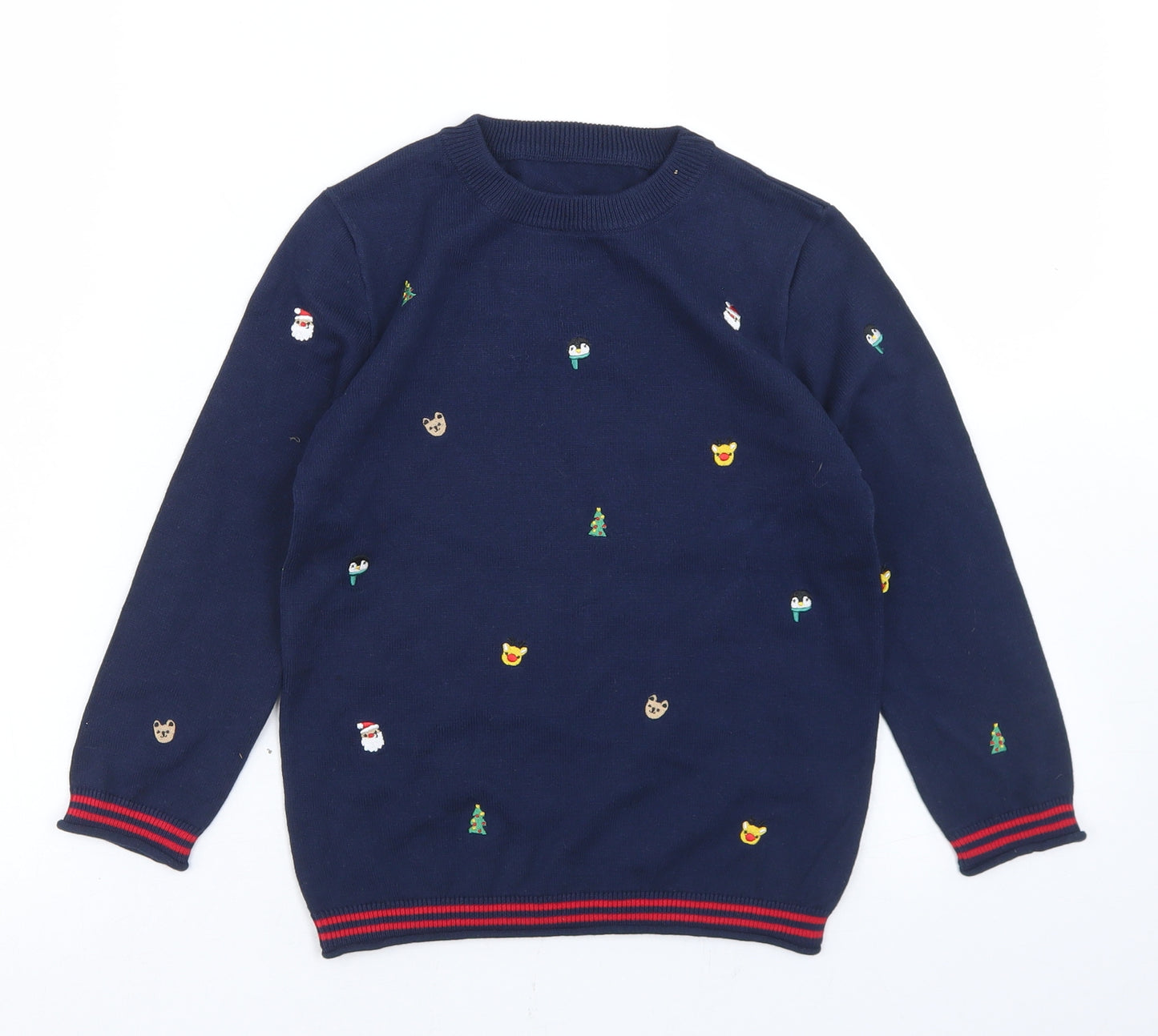 George Boys Blue Crew Neck  Cotton Pullover Jumper Size 5-6 Years   - Christmas Jumper