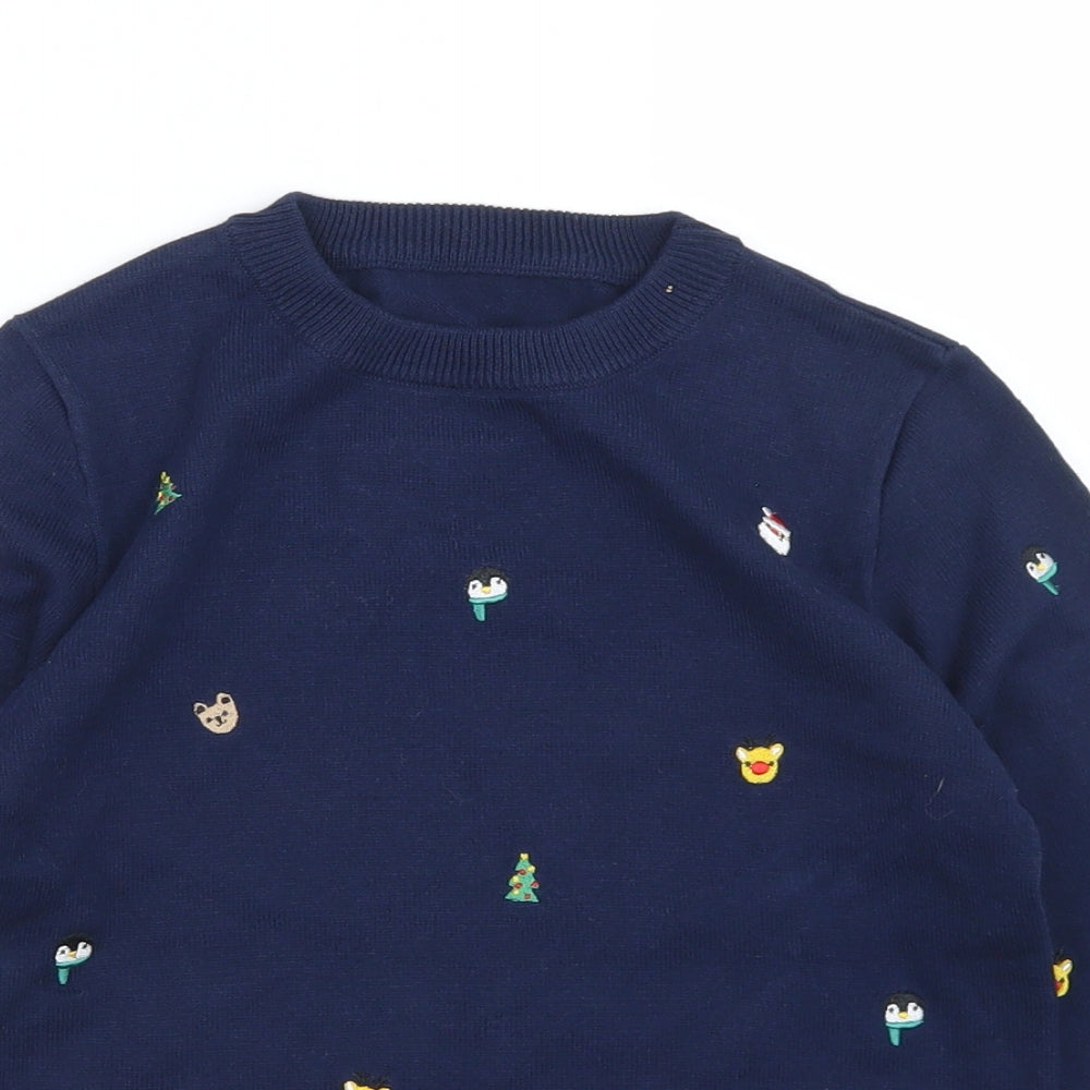 George Boys Blue Crew Neck  Cotton Pullover Jumper Size 5-6 Years   - Christmas Jumper