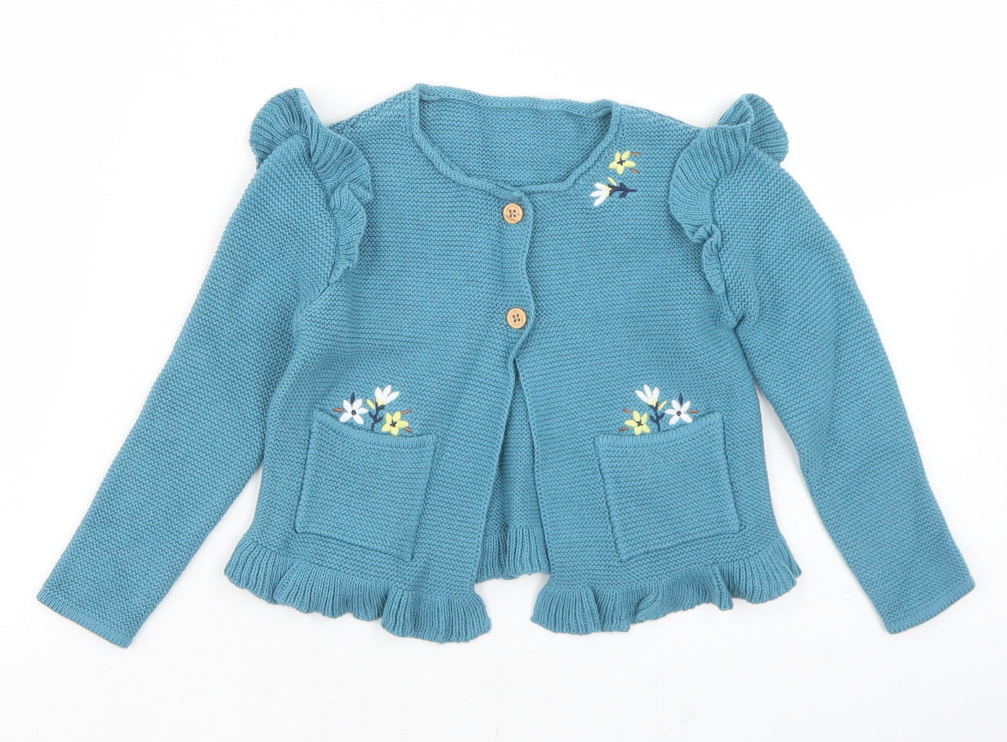 George Girls Blue  Cotton Cardigan Jumper Size 18-24 Months  Button - Floral decal