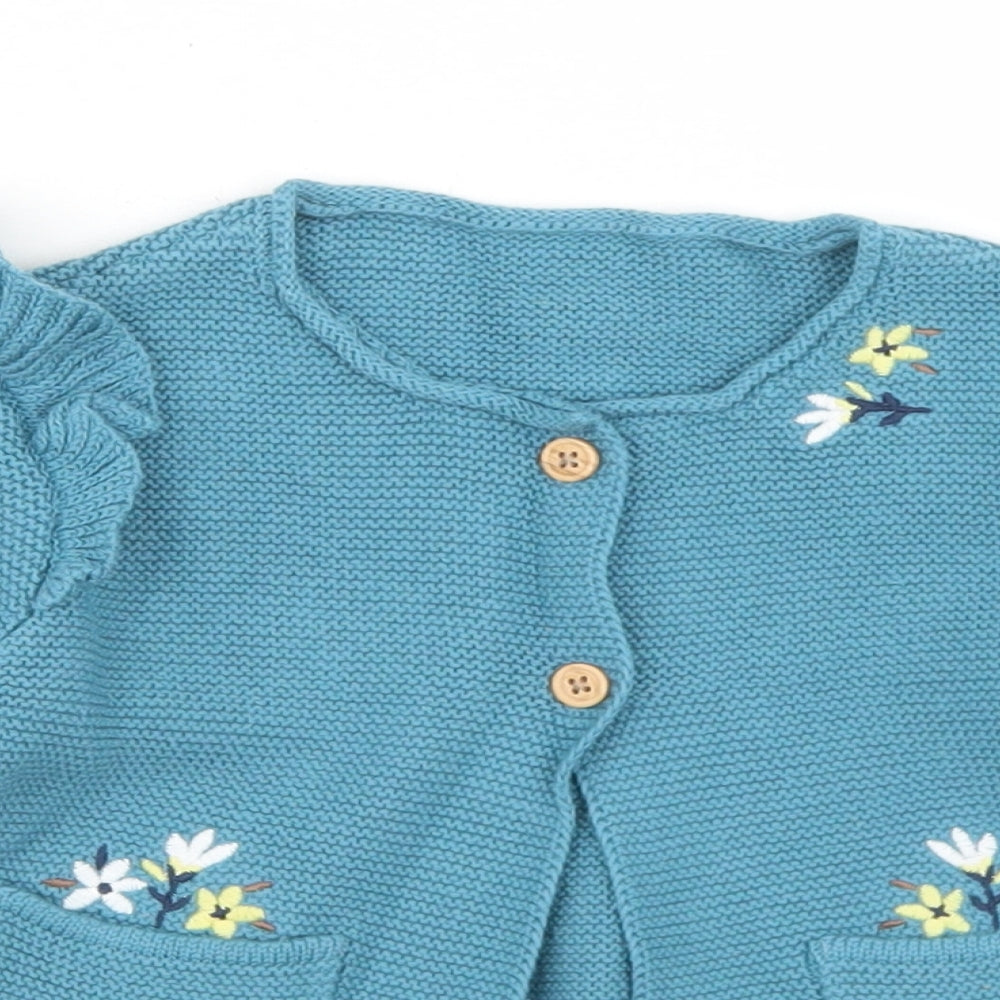 George Girls Blue  Cotton Cardigan Jumper Size 18-24 Months  Button - Floral decal
