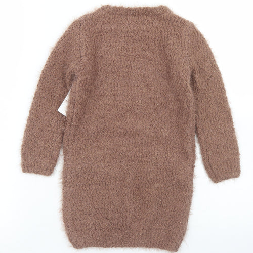 George Girls Brown  Polyester Jumper Dress  Size 3-4 Years  Round Neck  - Fox Pockets