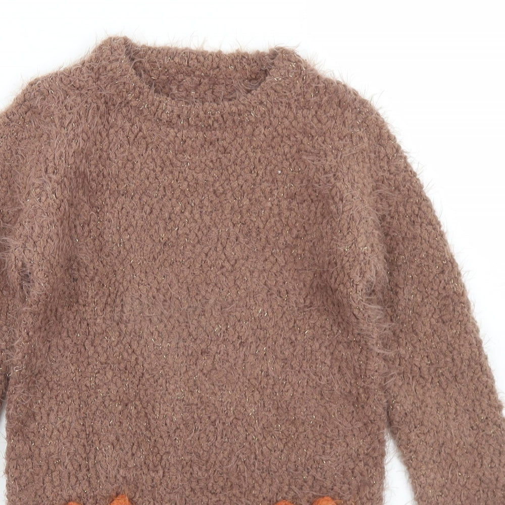 George Girls Brown  Polyester Jumper Dress  Size 3-4 Years  Round Neck  - Fox Pockets
