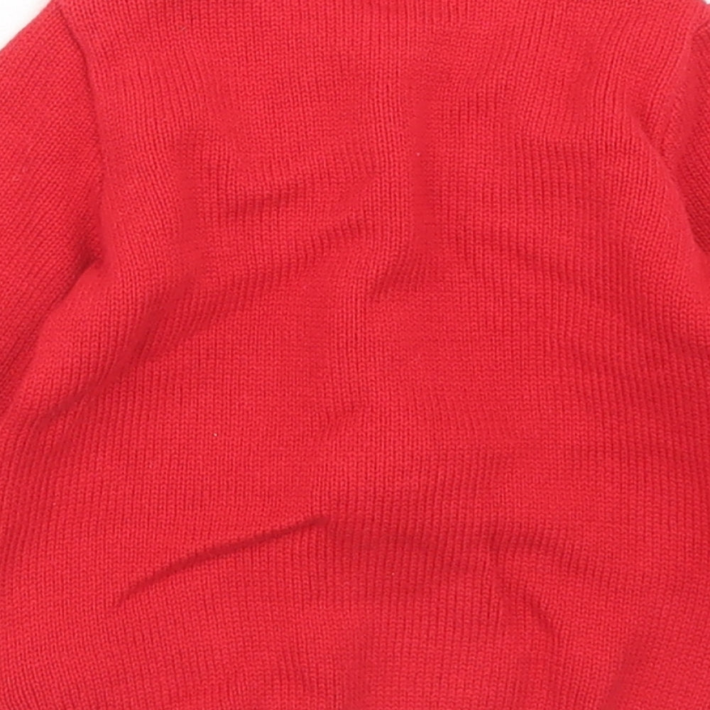 NEXT Boys Red Fair Isle Cotton Pullover Jumper Size 3-6 Months  Button - Reindeer Christmas