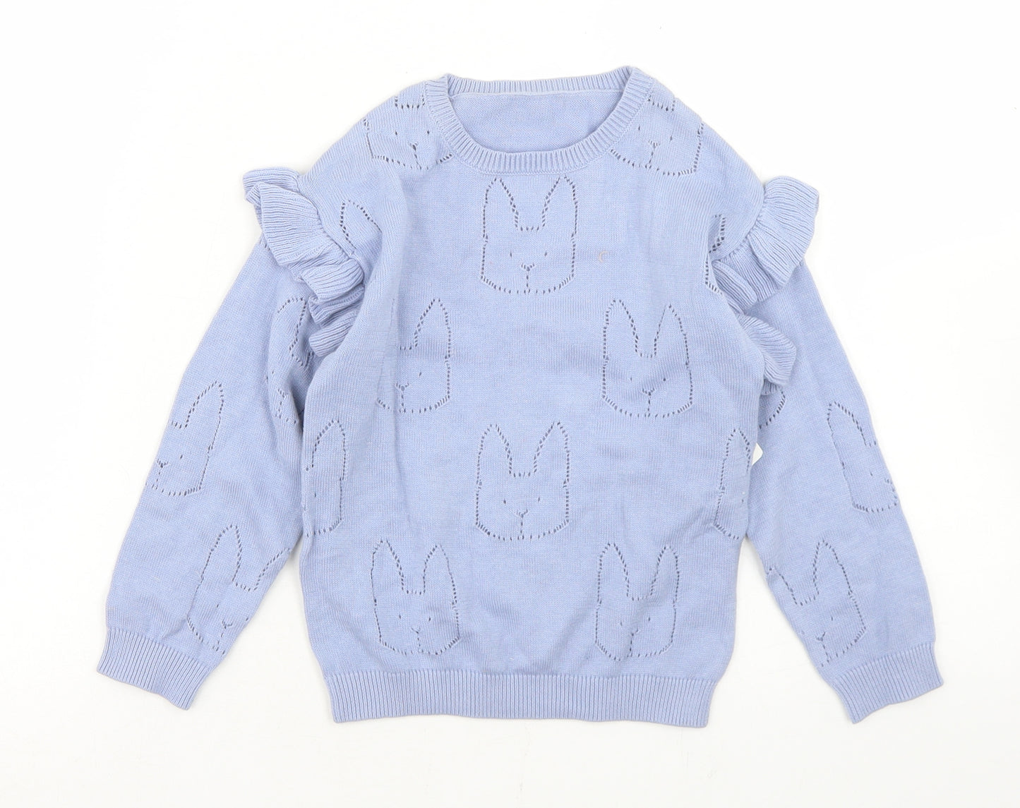Nutmeg Girls Blue  Cotton Pullover Jumper Size 36 Months   - Rabbit print