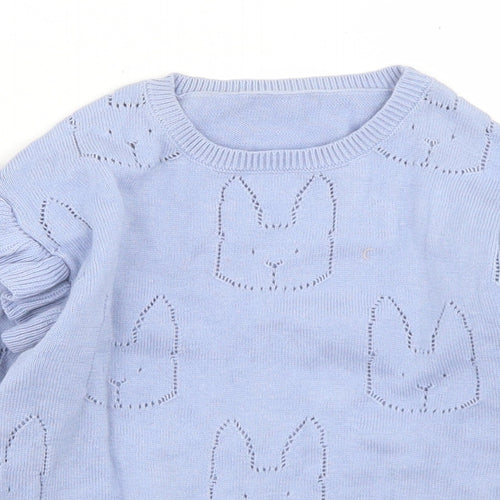 Nutmeg Girls Blue  Cotton Pullover Jumper Size 36 Months   - Rabbit print