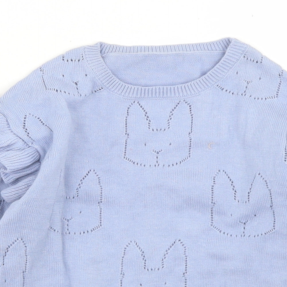 Nutmeg Girls Blue  Cotton Pullover Jumper Size 36 Months   - Rabbit print