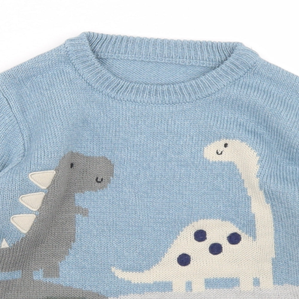 George Boys Blue Crew Neck  Acrylic Pullover Jumper Size 3-4 Years   - Dinosaurs