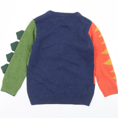 Nutmeg Boys Blue Crew Neck Colourblock Cotton Pullover Jumper Size 3-4 Years   - Dinosaurs