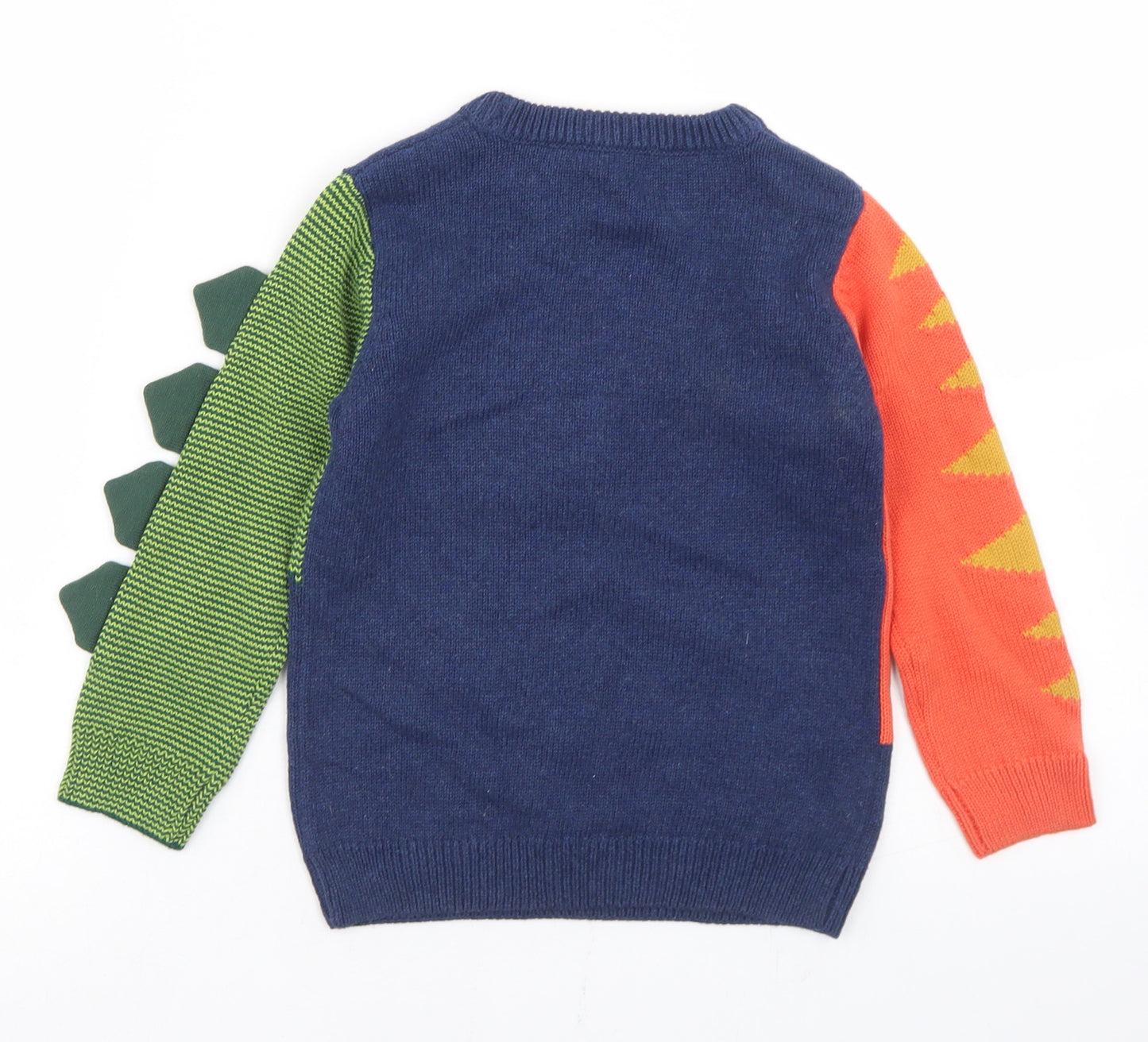 Nutmeg Boys Blue Crew Neck Colourblock Cotton Pullover Jumper Size 3-4 Years   - Dinosaurs