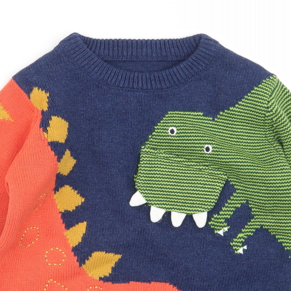 Nutmeg Boys Blue Crew Neck Colourblock Cotton Pullover Jumper Size 3-4 Years   - Dinosaurs