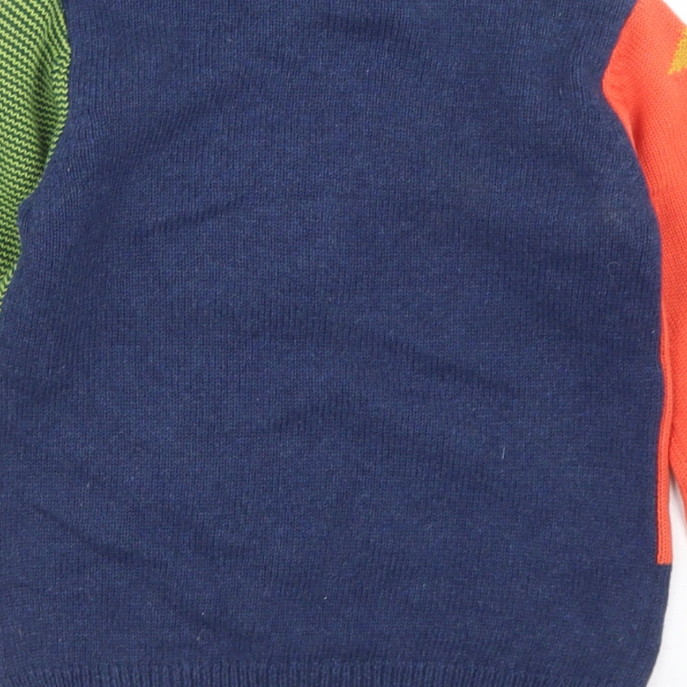 Nutmeg Boys Blue Crew Neck Colourblock Cotton Pullover Jumper Size 3-4 Years   - Dinosaurs